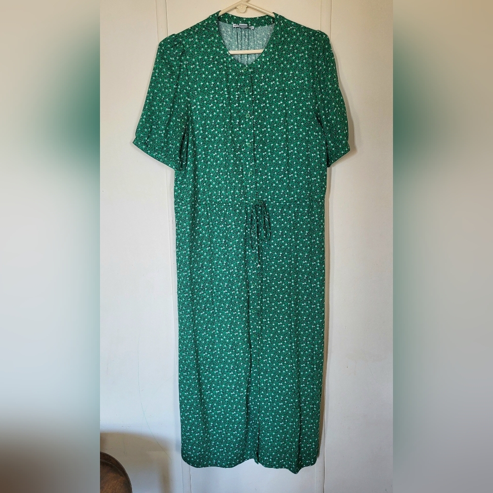 Green Floral Button Midi Dress